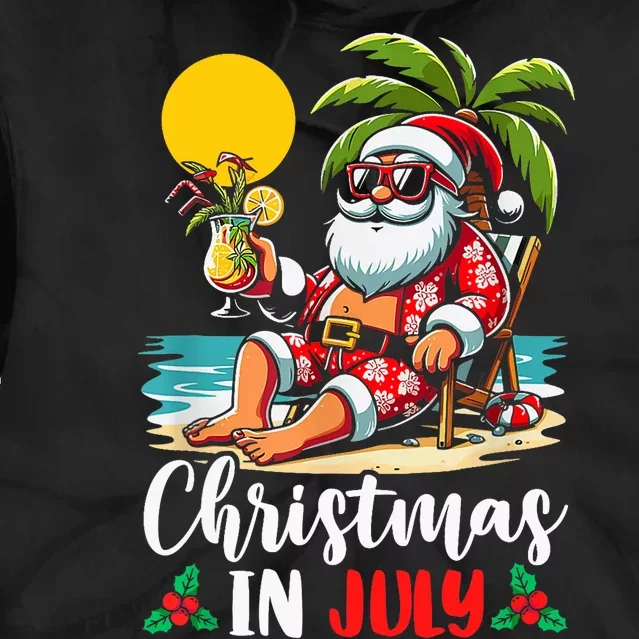 Funny Christmas In July Cool Hawaiian Beach Summer Vacation Tie Dye Hoodie