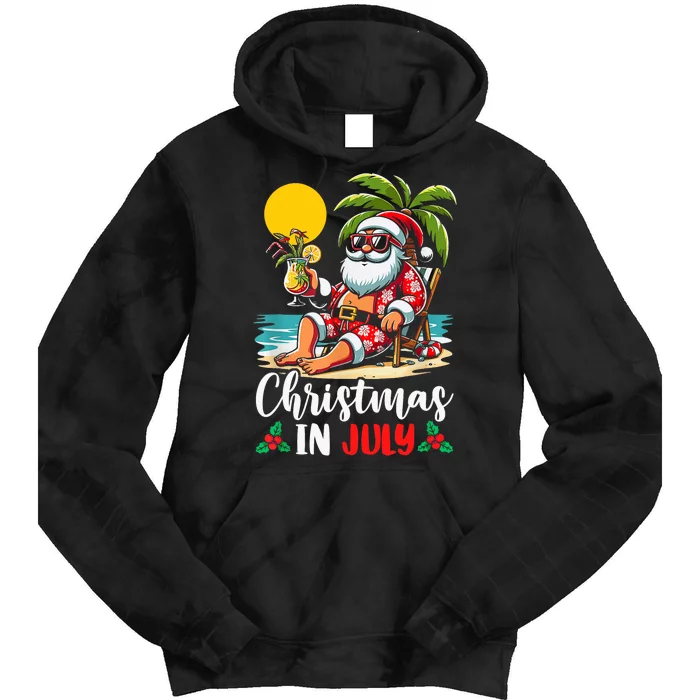 Funny Christmas In July Cool Hawaiian Beach Summer Vacation Tie Dye Hoodie