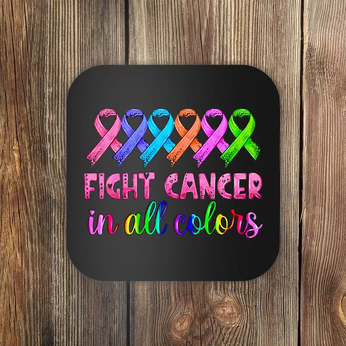 Fight Cancer In All Color Feather Breast Cancer Awareness Coaster