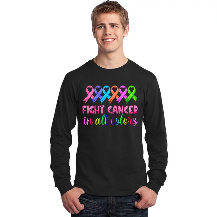 Fight Cancer In All Color Feather Breast Cancer Awareness Tall Long Sleeve T-Shirt