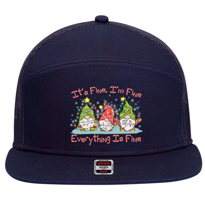 Funny Christmas It's Fine I'm Fine Everything Is Fine Gnomes 7 Panel Mesh Trucker Snapback Hat