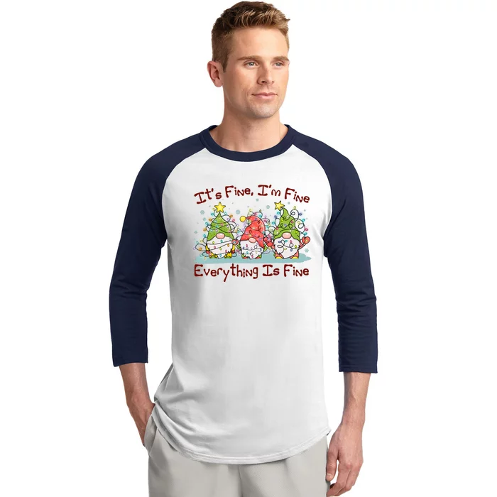 Funny Christmas It's Fine I'm Fine Everything Is Fine Gnomes Baseball Sleeve Shirt