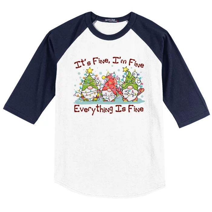 Funny Christmas It's Fine I'm Fine Everything Is Fine Gnomes Baseball Sleeve Shirt