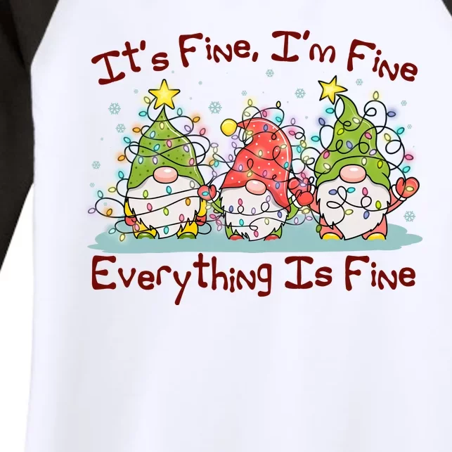 Funny Christmas It's Fine I'm Fine Everything Is Fine Gnomes Women's Tri-Blend 3/4-Sleeve Raglan Shirt