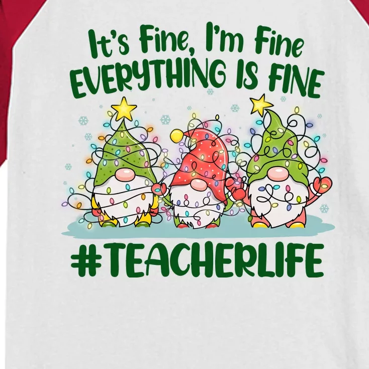 Funny Christmas It's Fine I'm Fine Everything Is Fine Gnomes #Teacher Life Kids Colorblock Raglan Jersey