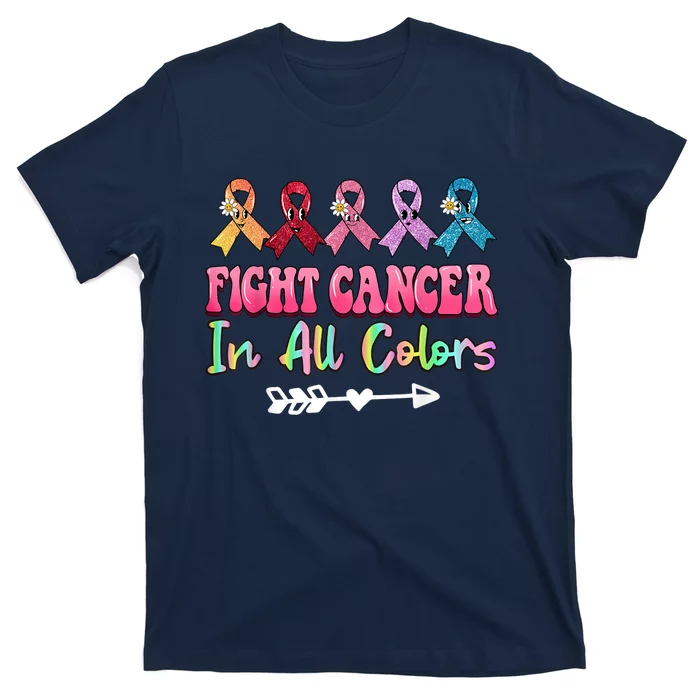 Fight Cancer In All Color Feather Breast Cancer Awareness T-Shirt