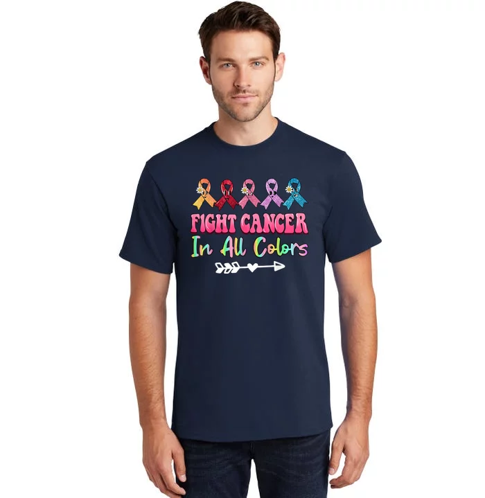 Fight Cancer In All Color Feather Breast Cancer Awareness Tall T-Shirt