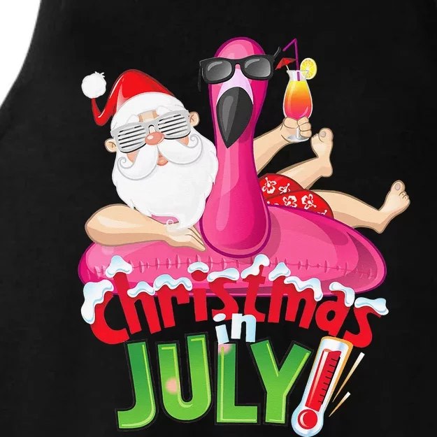 Funny Christmas in July Summer Flamingo Float Xmas Ladies Tri-Blend Wicking Tank