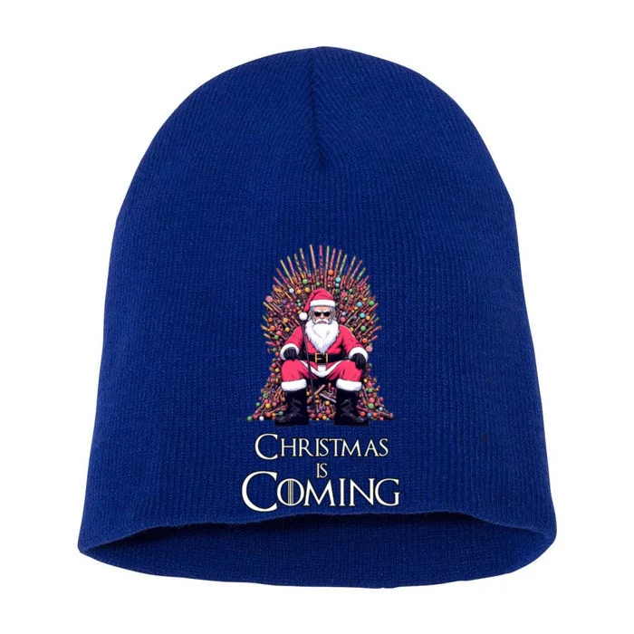 Funny Christmas Is Coming Santa Claus Candy Cane Throne Xmas Cute Gift Short Acrylic Beanie