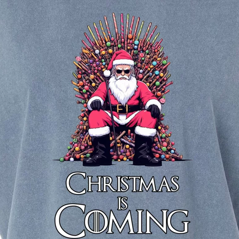 Funny Christmas Is Coming Santa Claus Candy Cane Throne Xmas Cute Gift Garment-Dyed Women's Muscle Tee