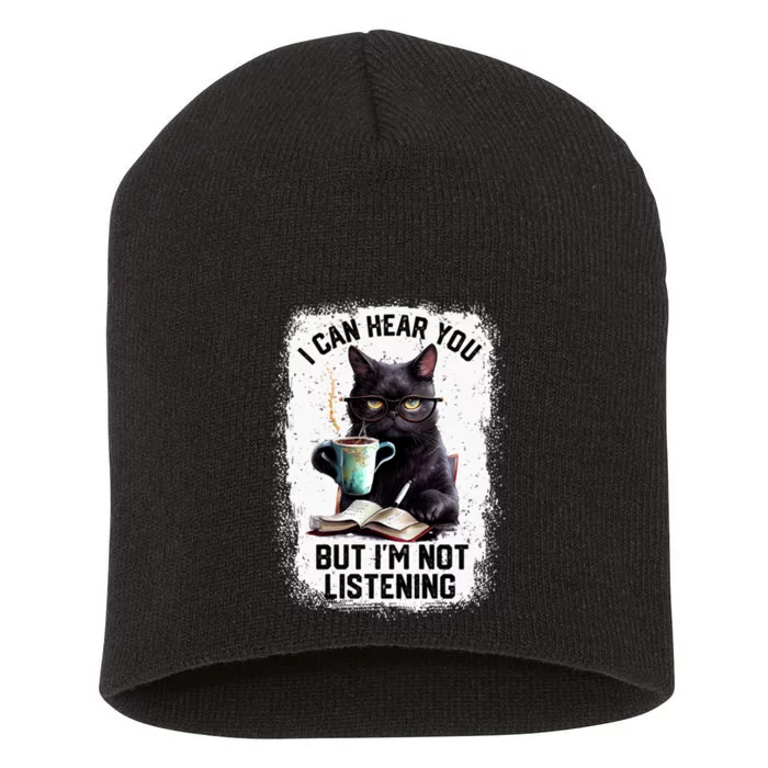 Funny Cat I Can Hear You But IM Not Listening Short Acrylic Beanie