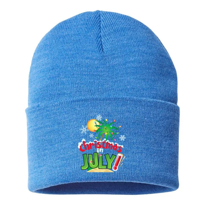 Funny Christmas In July Summer Beach Vacation Xmas Sustainable Knit Beanie