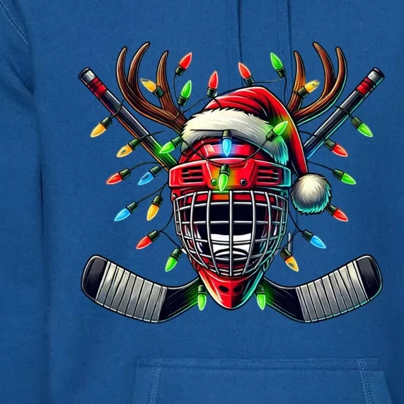 Funny Christmas Ice Hockey Santa Hat Lights Reindeer Xmas Funny Gift Premium Hoodie