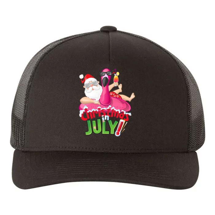 Funny Christmas In July Summer Flamingo Float Xmas Yupoong Adult 5-Panel Trucker Hat