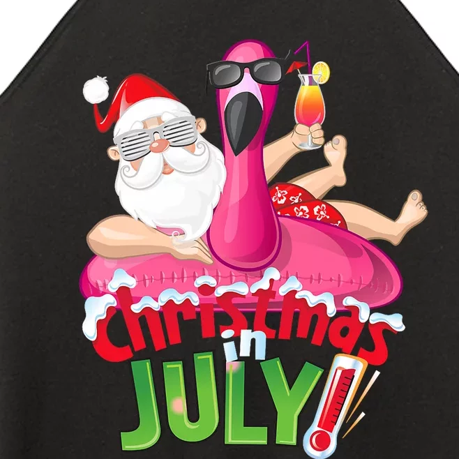 Funny Christmas In July Summer Flamingo Float Xmas Women’s Perfect Tri Rocker Tank