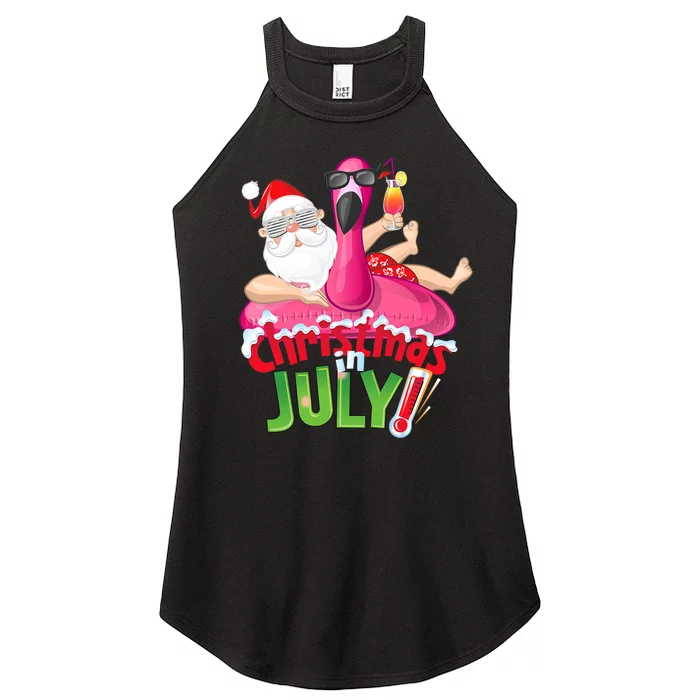 Funny Christmas In July Summer Flamingo Float Xmas Women’s Perfect Tri Rocker Tank