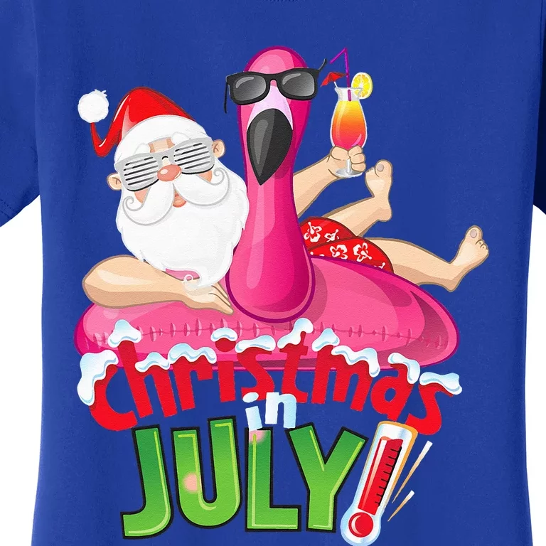 Funny Christmas In July Summer Flamingo Float Xmas Women's T-Shirt