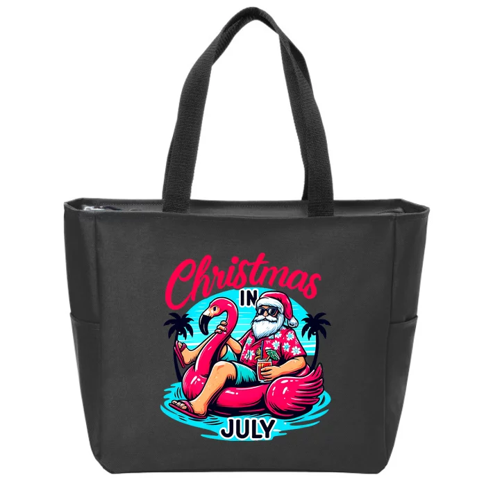 Funny Christmas In July Summer Vacation Gifts Santa Zip Tote Bag