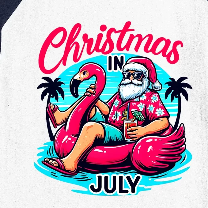 Funny Christmas In July Summer Vacation Gifts Santa Baseball Sleeve Shirt