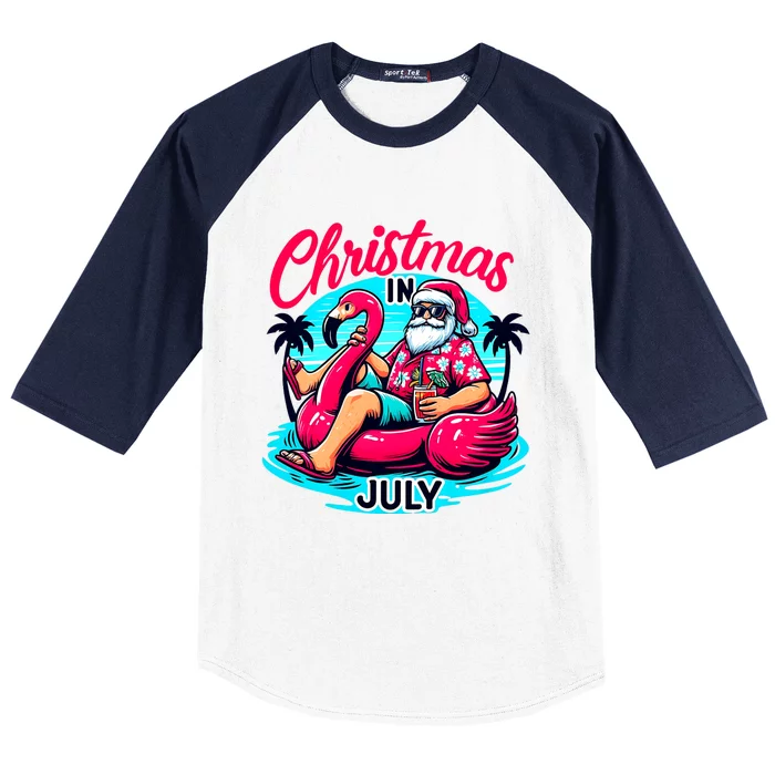 Funny Christmas In July Summer Vacation Gifts Santa Baseball Sleeve Shirt