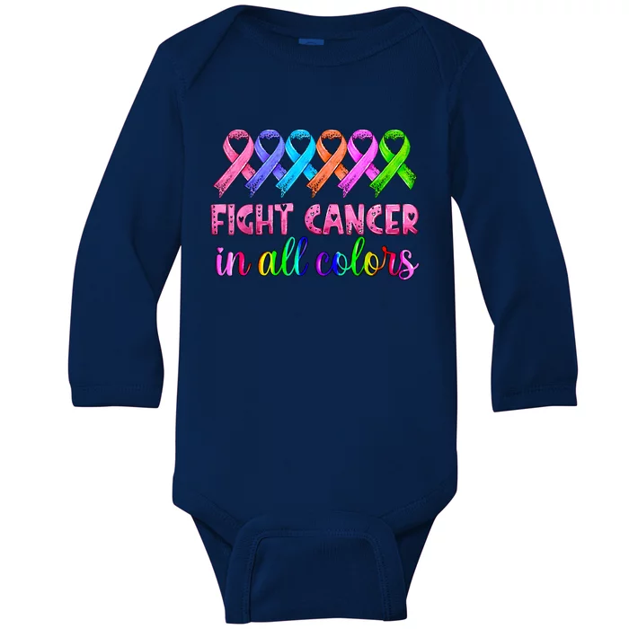 Fight Cancer In All Color Feather Breast Cancer Awareness Baby Long Sleeve Bodysuit