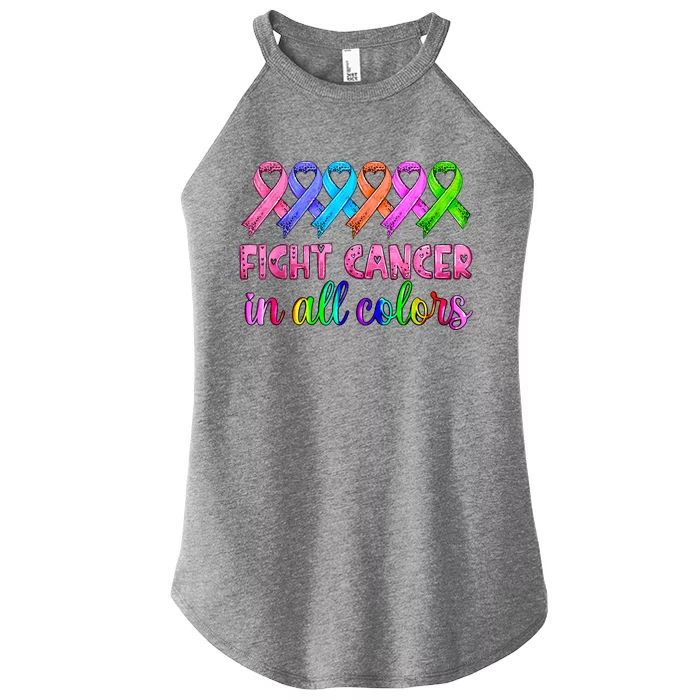 Fight Cancer In All Color Feather Breast Cancer Awareness Women’s Perfect Tri Rocker Tank