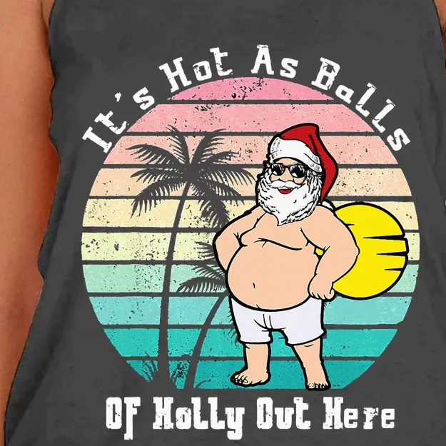 Funny Christmas In July Hot As Balls Santa Summer Party Women's Knotted Racerback Tank