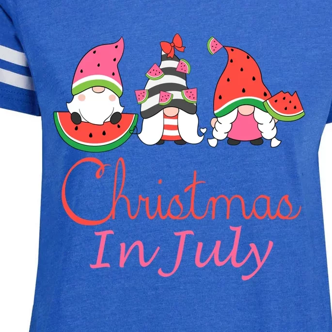 Funny Christmas In July Watermelon Gnomes Summer Vacation Meaningful Gift Enza Ladies Jersey Football T-Shirt