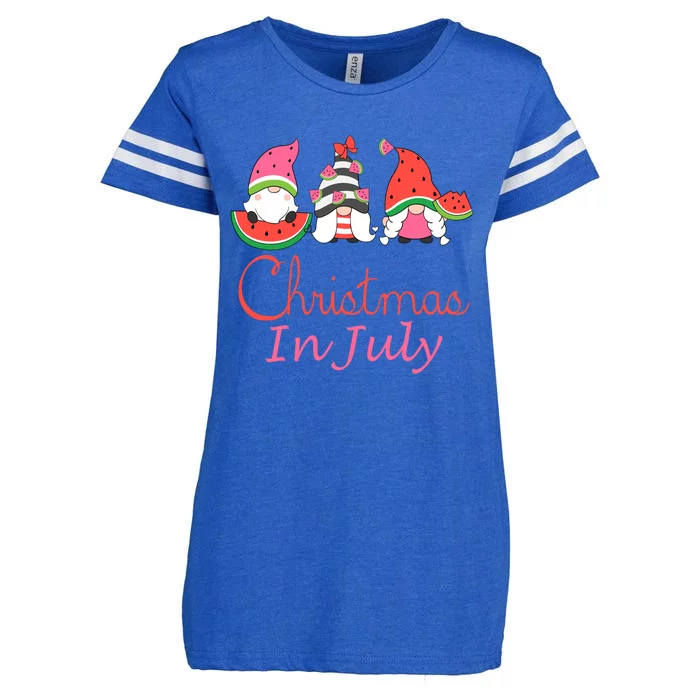 Funny Christmas In July Watermelon Gnomes Summer Vacation Meaningful Gift Enza Ladies Jersey Football T-Shirt