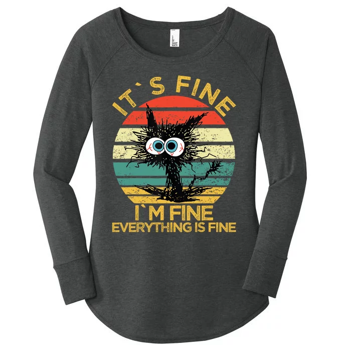 Funny Cat Its Fine Im Fine Everything Is Fine Black Cat Women's Perfect Tri Tunic Long Sleeve Shirt