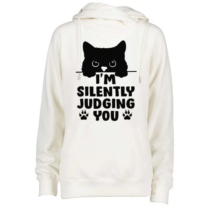 Funny Cat I'm Silently Judging You Womens Funnel Neck Pullover Hood