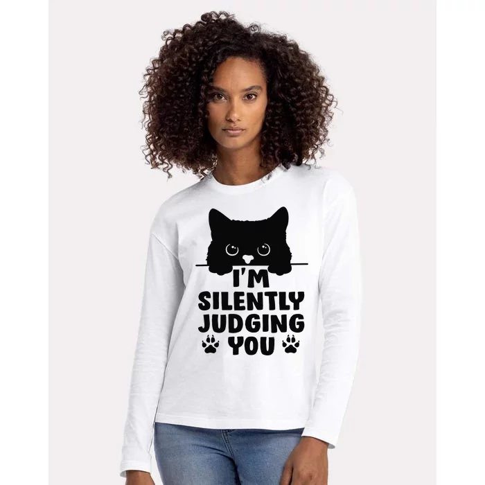 Funny Cat I'm Silently Judging You Womens Cotton Relaxed Long Sleeve T-Shirt