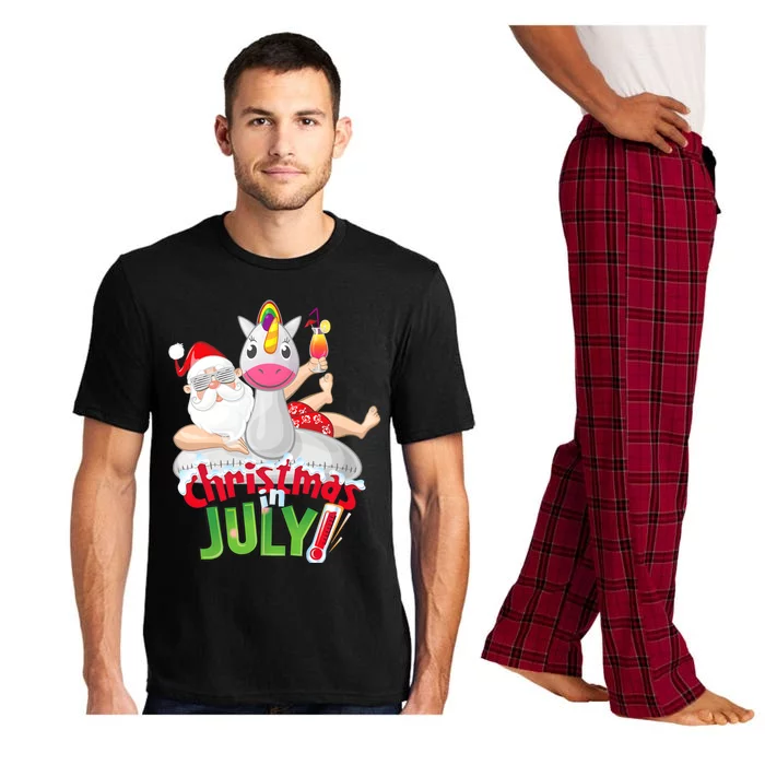 Funny Christmas In July Summer Unicorn Float Xmas Santa Summer Pajama Set