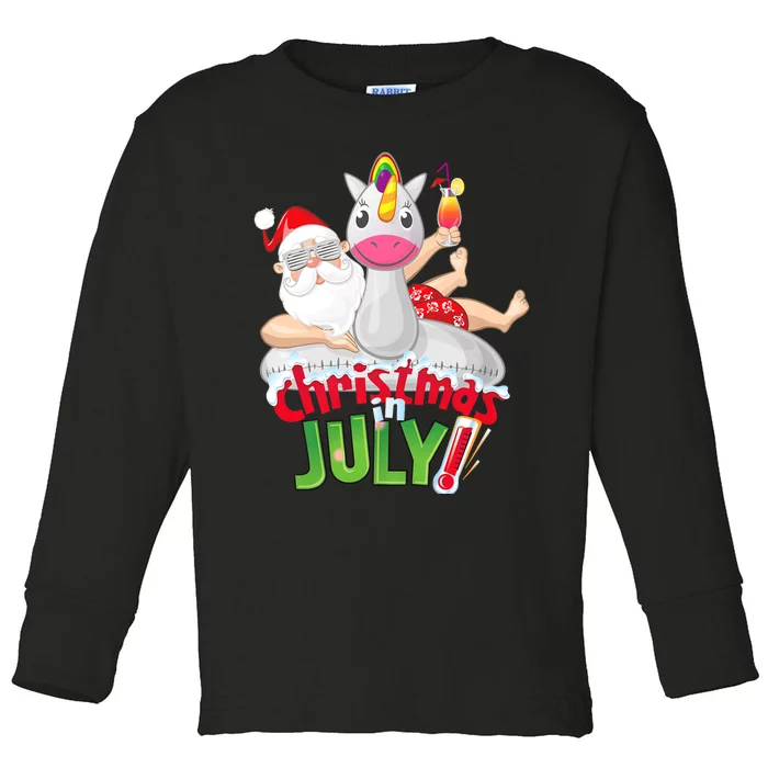 Funny Christmas In July Summer Unicorn Float Xmas Santa Summer Toddler Long Sleeve Shirt