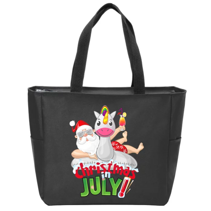 Funny Christmas In July Summer Unicorn Float Xmas Santa Summer Zip Tote Bag