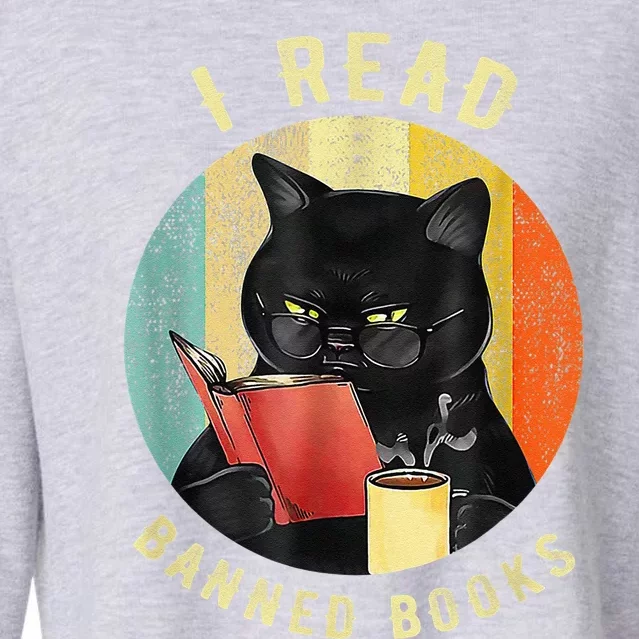 Funny Cat I Read Banned Books Bookworms Loves Reading Books Cropped Pullover Crew