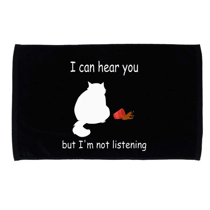 Funny Cat I Can Hear You But Im Listening Cat And Coffee Microfiber Hand Towel