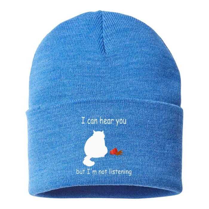 Funny Cat I Can Hear You But Im Listening Cat And Coffee Sustainable Knit Beanie