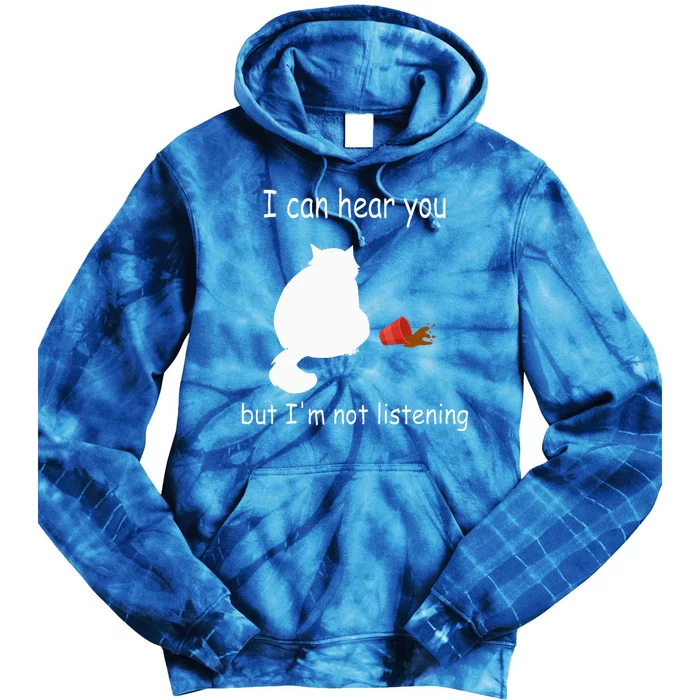 Funny Cat I Can Hear You But Im Listening Cat And Coffee Tie Dye Hoodie