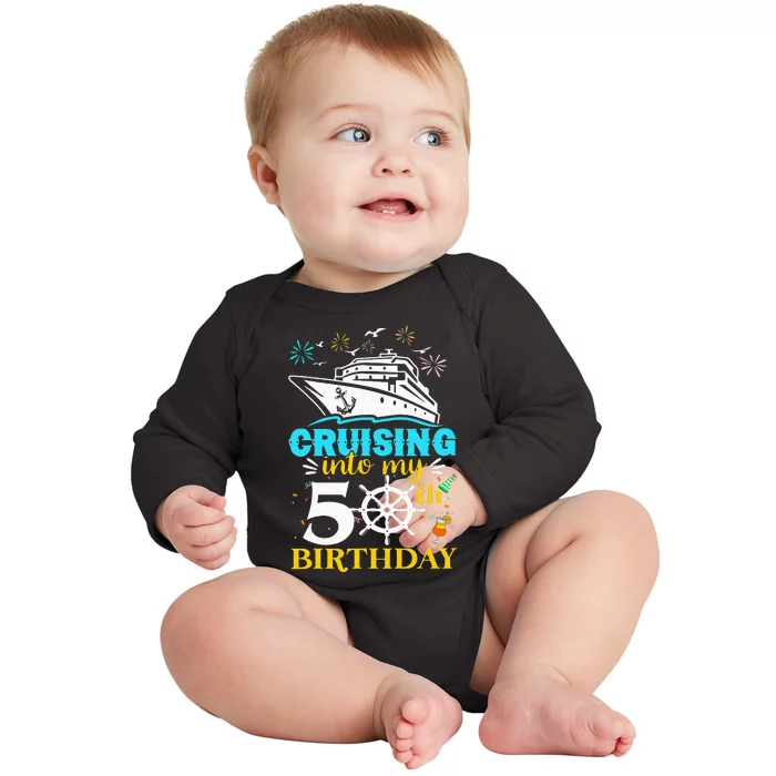 funny Cruising Into My 50th Birthday 50 Year Old Baby Long Sleeve Bodysuit