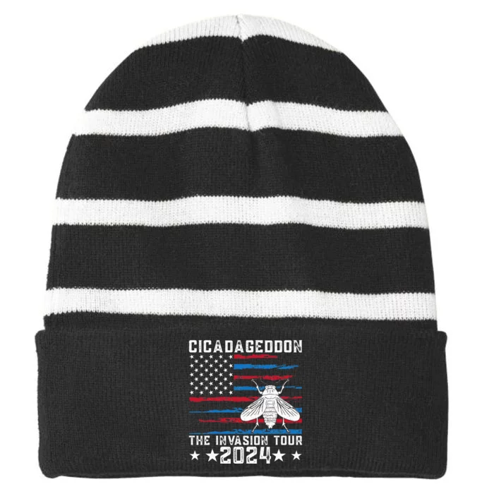 Funny Cicadageddon Invasion 2024 Cicada Event Striped Beanie with Solid Band