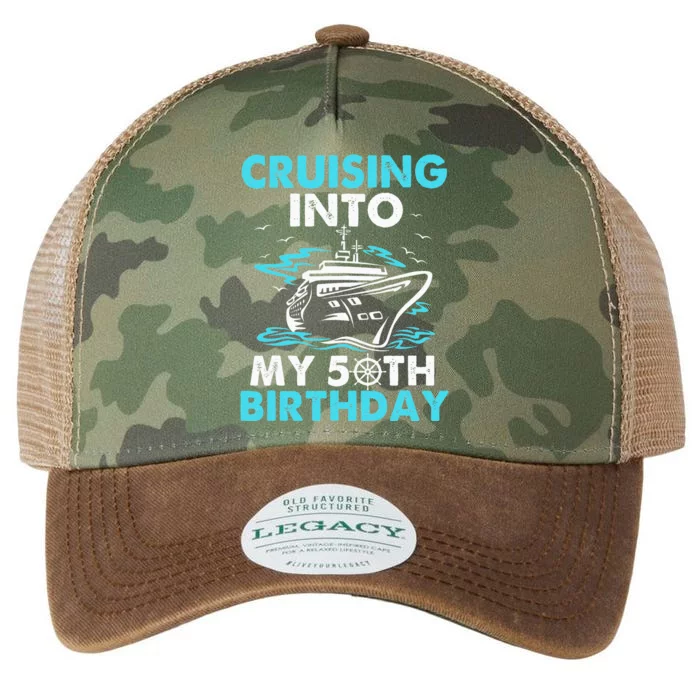 funny Cruising Into My 50th Birthday 50 Year Old Legacy Tie Dye Trucker Hat