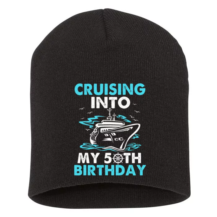 funny Cruising Into My 50th Birthday 50 Year Old Short Acrylic Beanie