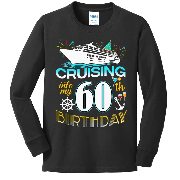 funny Cruising Into My 60 Year Old Birthday Crew Kids Long Sleeve Shirt