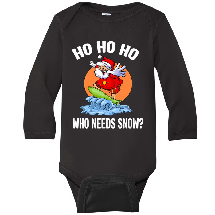 Funny Christmas In July Santa Surfing Summer Beach Vacation Baby Long Sleeve Bodysuit