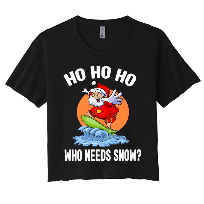 Funny Christmas In July Santa Surfing Summer Beach Vacation Women's Crop Top Tee