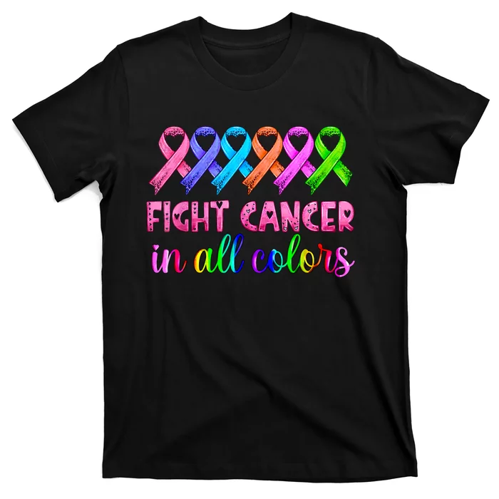 Fight Cancer In All Color Feather Breast Cancer Awareness T-Shirt