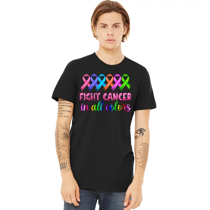 Fight Cancer In All Color Feather Breast Cancer Awareness Premium T-Shirt