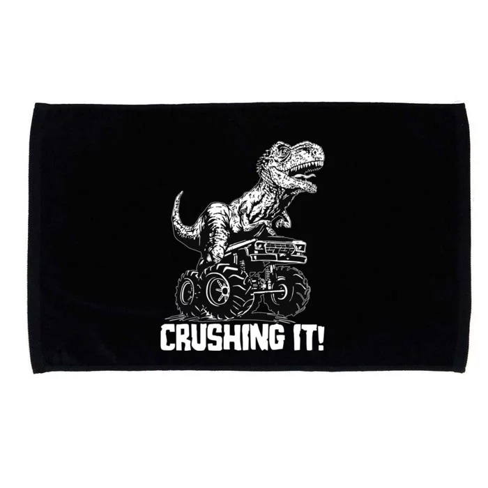 Funny Crushing It T Rex Dinosaur In Monster Truck Microfiber Hand Towel