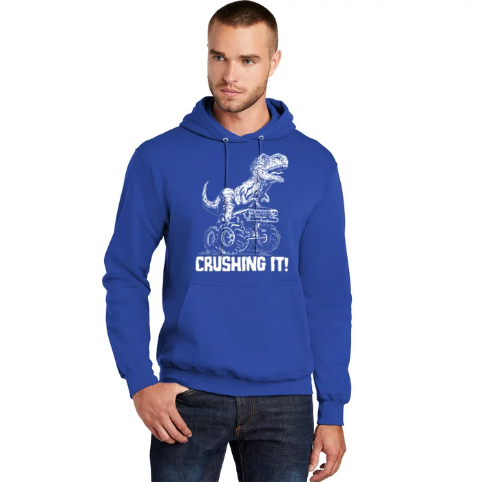 Funny Crushing It T Rex Dinosaur In Monster Truck Hoodie